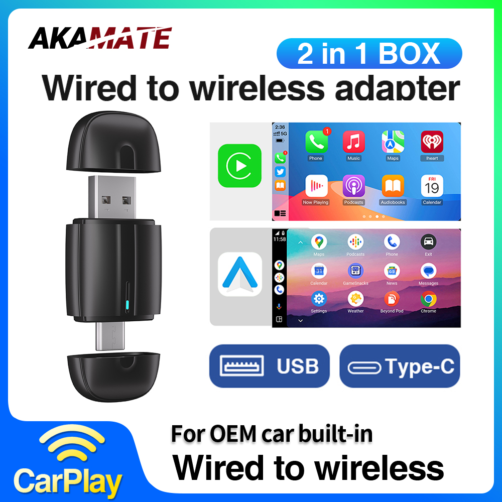 2in1 ワイヤレス CarPlay ドングル有線接続ワイヤレス Android オートカーラジオ Type-C USB プラグアンドプレイアウディトヨタ VW ベンツ OEM 用