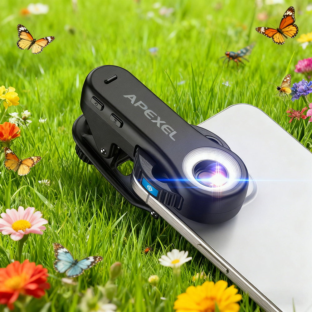 APEXEL 2025 新しい HD 40X/80X/120X 顕微鏡 3in1 レンズ LED ライト/ユニバーサルクリップ付き iPhone 17/pro Max 16/Android スマートフォン用