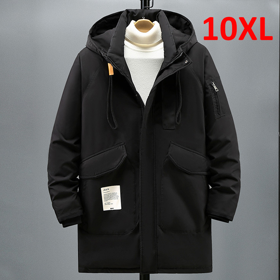 プラスサイズ 10XL パーカー男性冬厚いジャケットコートファッションカジュアルグリーンパーカー男性黒ジャケットビッグサイズ 10XL