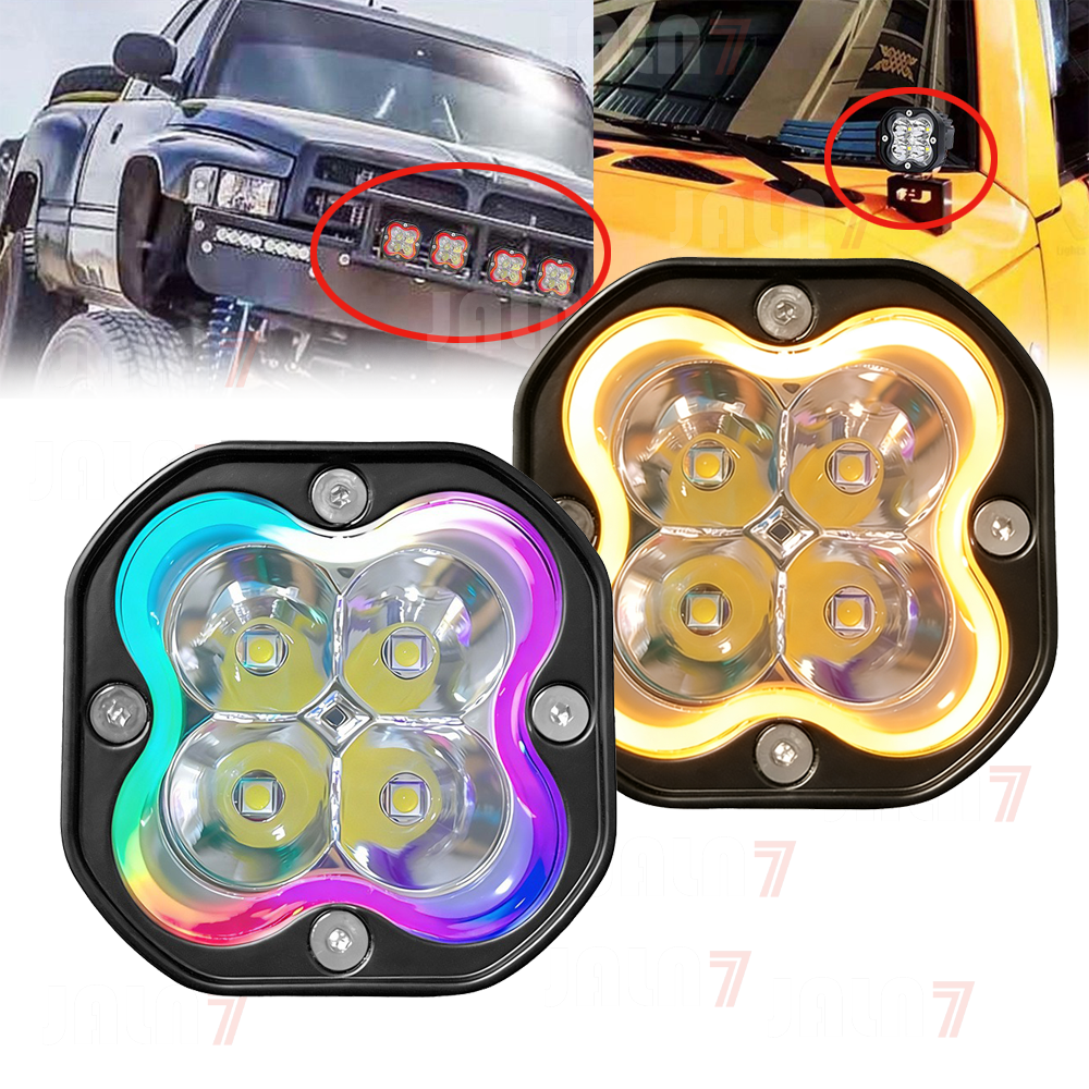 JALN7 3 インチ LED ポッドライトモータースポットライトオフロードハロー RGB イエローフォグランプ 4x4 ドライビングライトフラッシュ 12V 24V