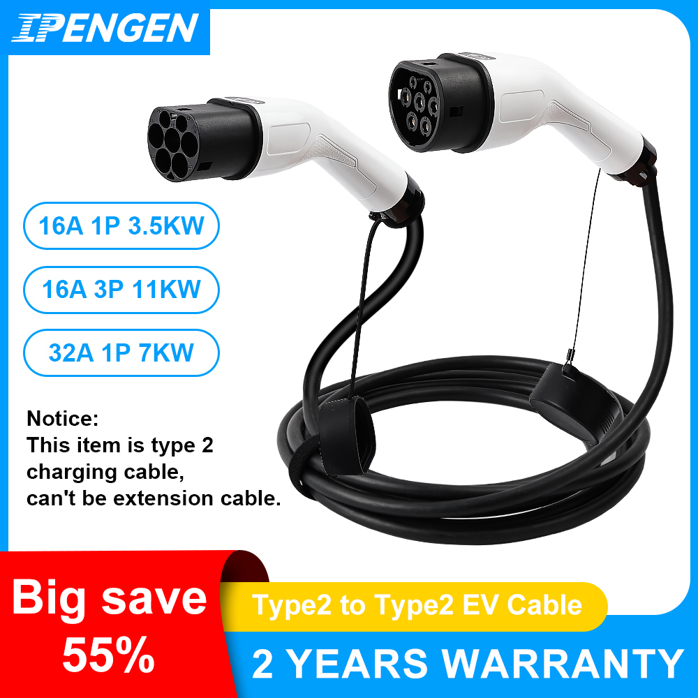 IPENGEN 16A 32A 11kW タイプ 2 からタイプ 2 EV 充電ケーブル IEC 62196-2 電気自動車充電コード電気自動車用カーケーブル