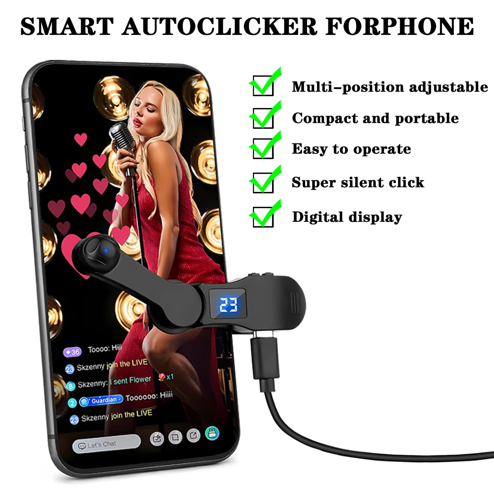 スマホアプリ用自動スクリーンクリッカー ビデオライブストリーミング ゲームガジェット USBインテリジェントプラグイン支援