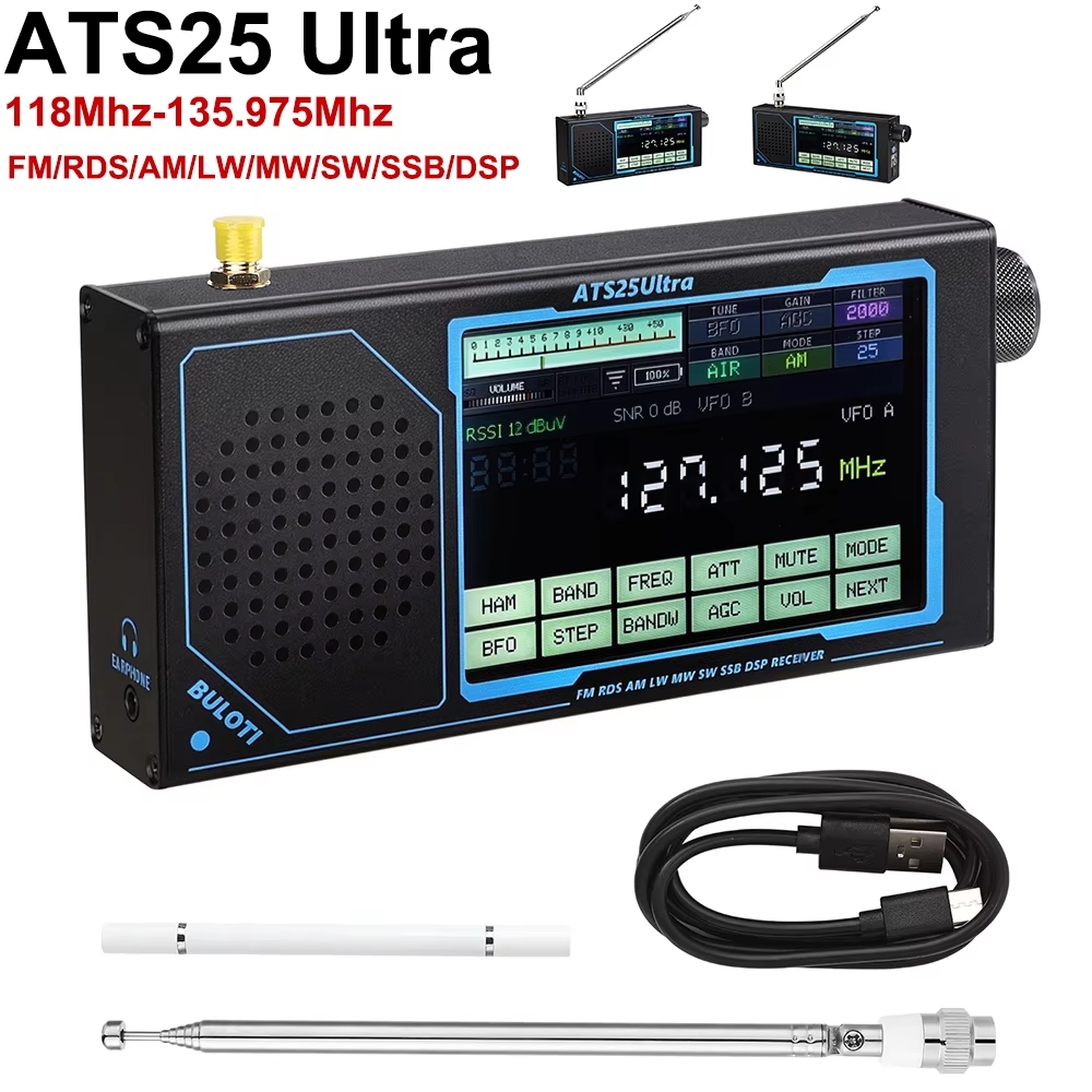 アマチュア無線 ATS25 ULTRA FM SW SSB MW LW AIR SDR レシーバー航空バンドレシーバーは Bluetooth WiFi をサポートし、4 インチのタッチスクリーン付き