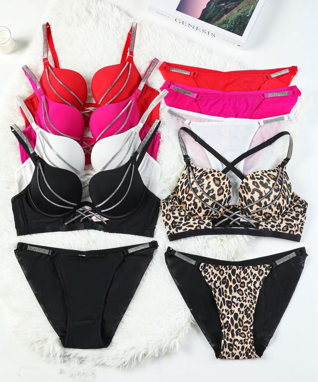 ラインストーンセクシーなブラセット Bralette 女の子下着ブラジャーファッションディープ V ギャザーブラジャーランジェリーパンティセット