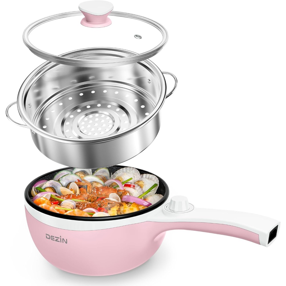 電気鍋 蒸し器付き ノンスティックソテーパン 1.5L ミニポット ラーメンスープ オートミール用