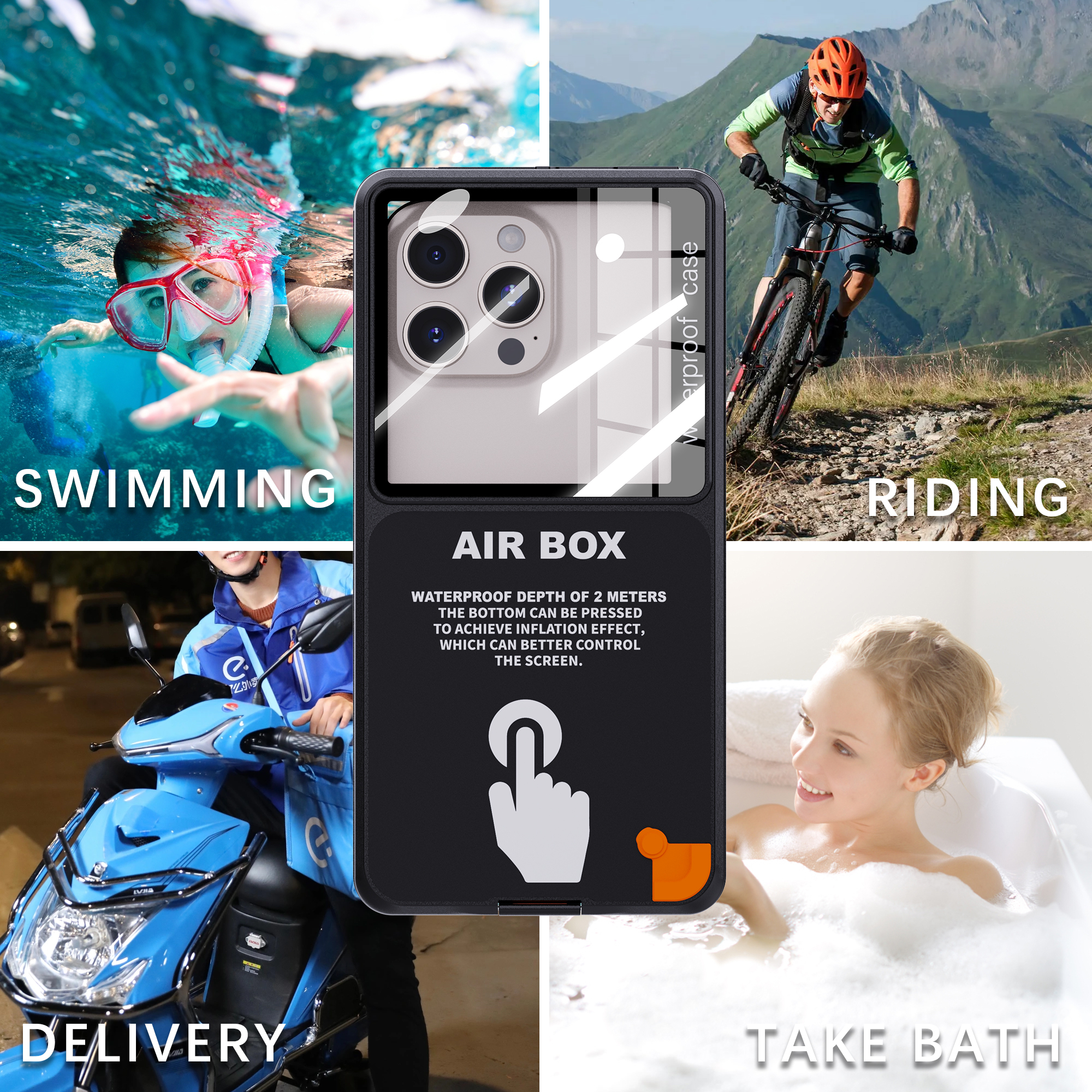 IP68 防水電話バッグタッチスクリーン水中保護ポーチストラップ付き電話用 6.9 インチ以内