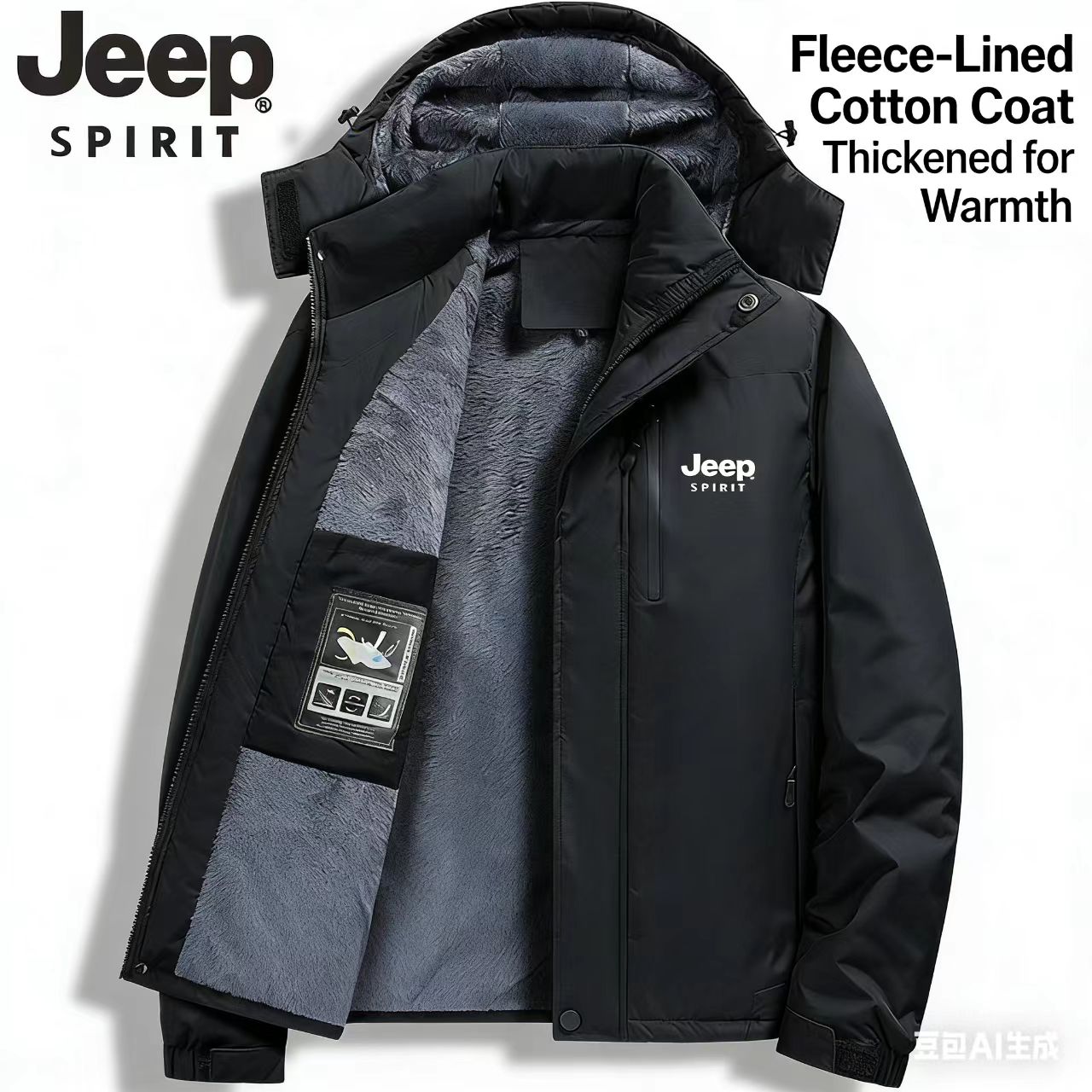 メンズ秋冬用ジープ スピリット ジャケット、厚いアウトドア フード取り外し可能なウインドブレーカー、防水コットン トップ