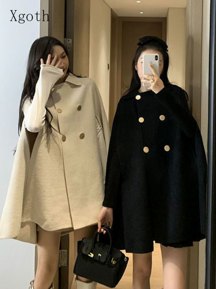 Xgoth マントコート女性の秋冬英国ウールコート女性の新しい多用途ショールトップ女性の韓国オーバーサイズジャケット