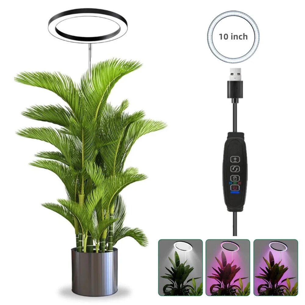LED 成長ライト フルスペクトル植物成長ランプ 屋内植物用 高さ調節可能 調光可能 10インチ 大型植物ライト タイマー付き