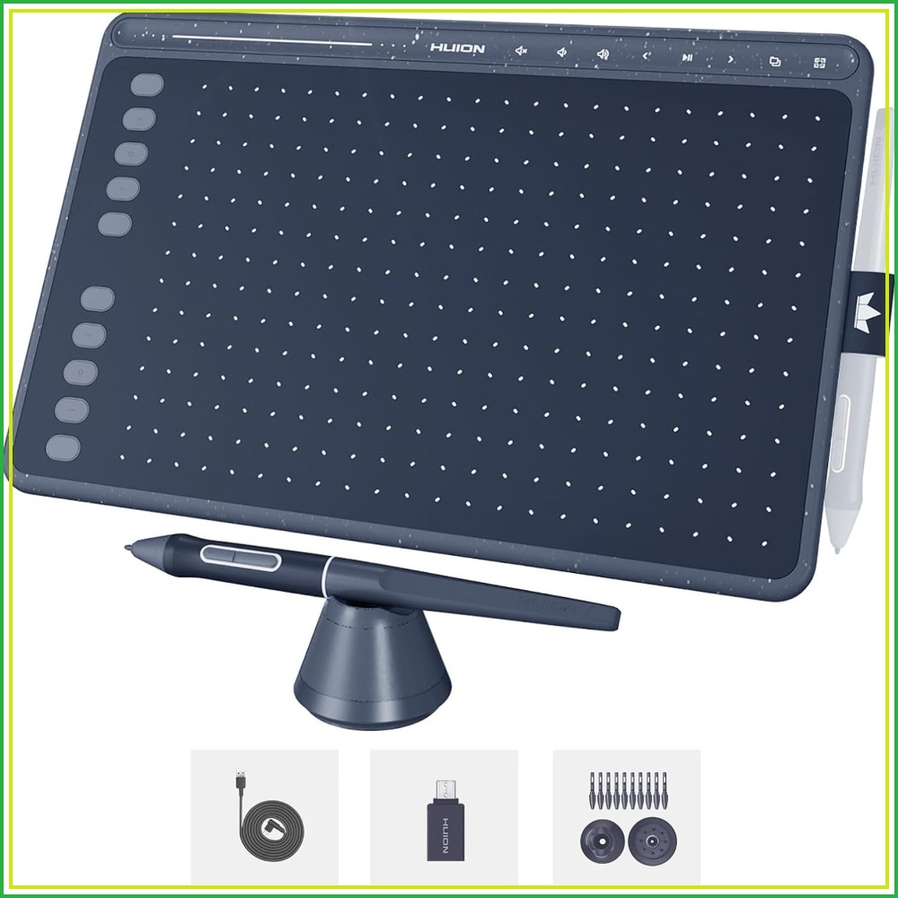 グラフィック描画タブレット 10x6 インチ、バッテリー不要のスタイラス 8192 圧力チルト、8 マルチメディア キー付き