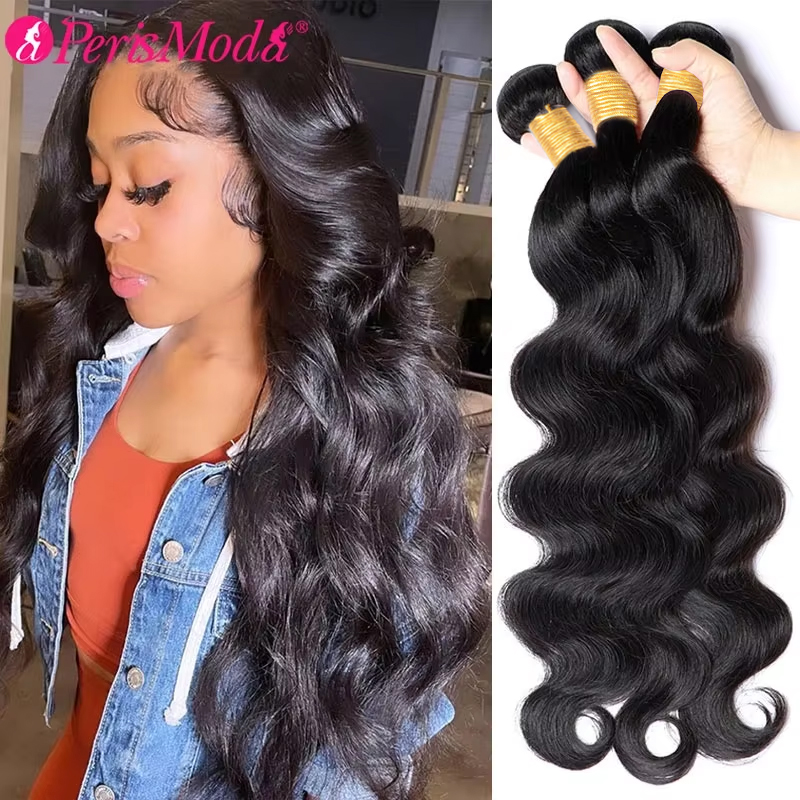 PerisModa 100% 人毛ボディウェーブバンドル人毛ブラジリアンナチュラルブラック 3/4 バンドルセールバージンヘア生ヘアエクステンション