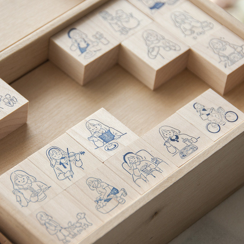 ジャーナルスタンプ ブランブック 4 リトルガールシリーズ 木製シール 女の子 日常生活 多用途スクラップブック DIY