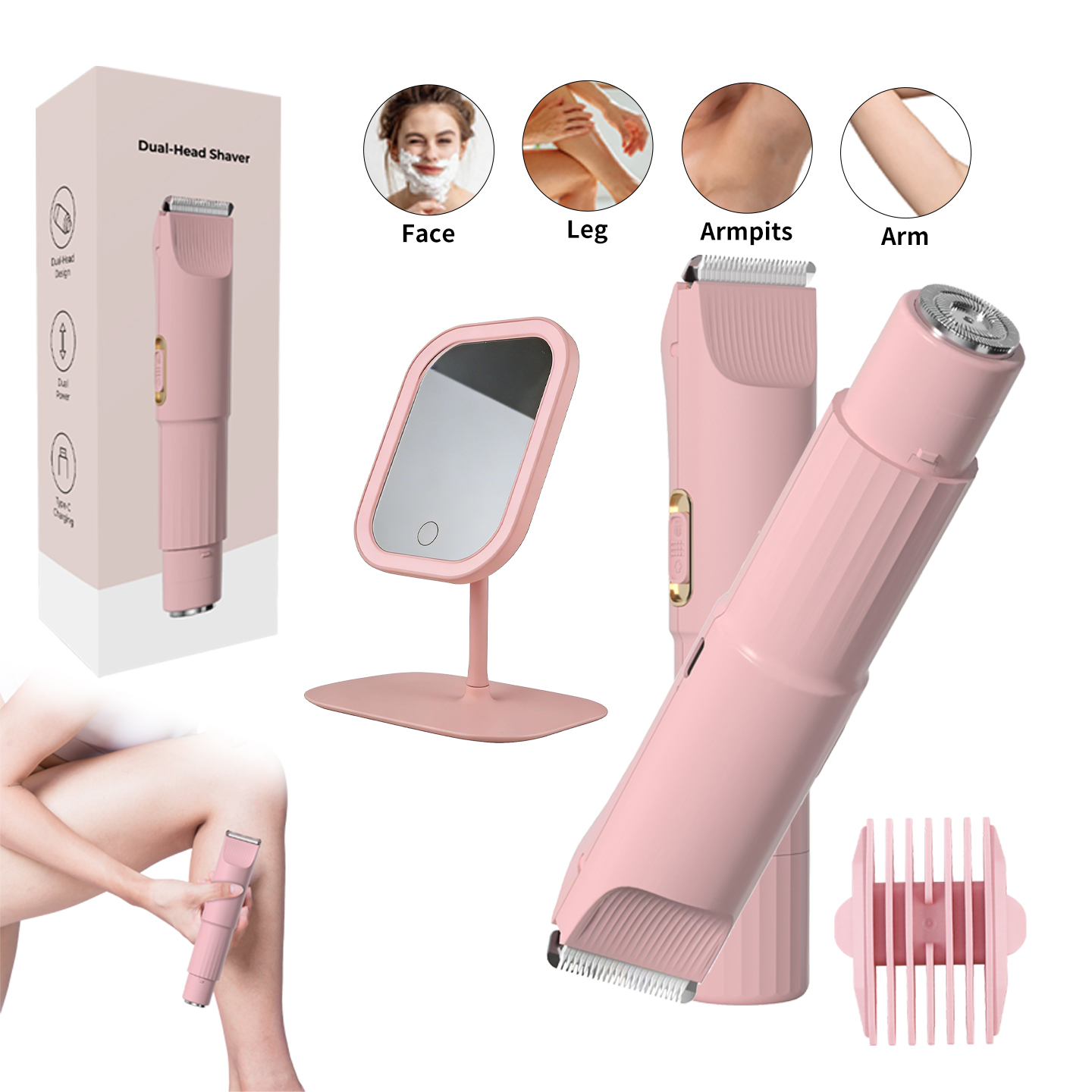 OMUONE 電気グルーミングキット女性のためのダブルヘッド電気脱毛器女性充電式無痛脱毛シェーバーボディ用