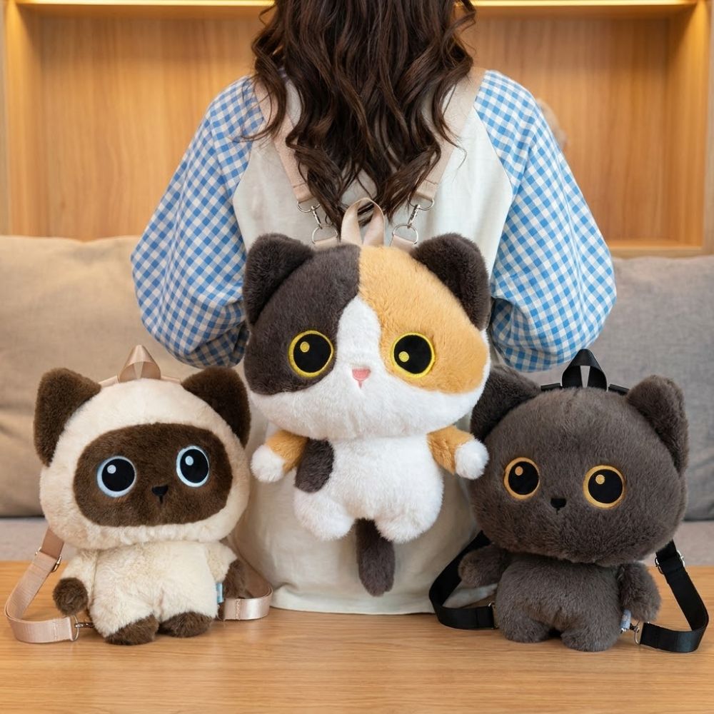 ソフトふわふわかわいい猫バックパック立ち猫軽量子猫通学バッグ大容量通勤バッグ大人/学生/子供