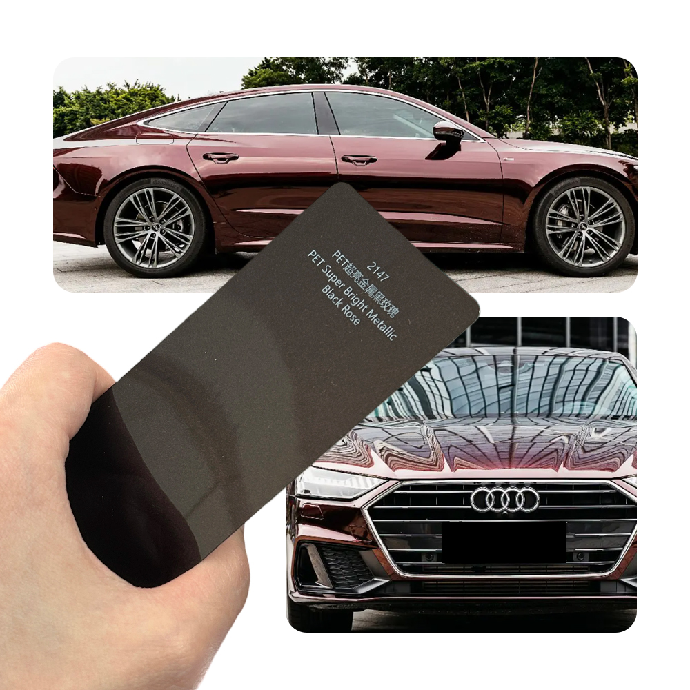 超高輝度メタリックブラックローズフルカーラップビニール PVC PET 車体ステッカー変色フィルムロールペイント保護 1.52X18