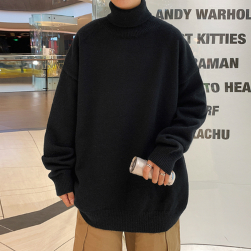 ニット暖かいセーター男性タートルネックセーターメンズルーズカジュアルプルオーバー底シャツ秋冬新無地プルオーバー