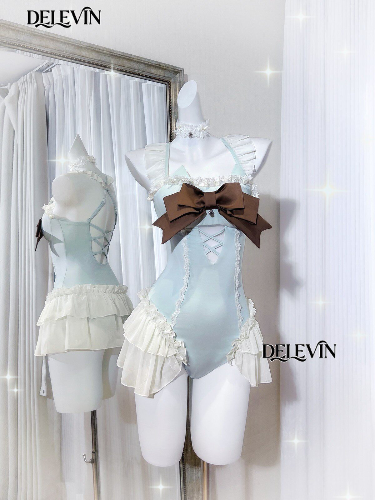 オリジナル日本の夏チョコレートミントカラーマッチングワンピース水着甘い弓女性休日海辺温泉水着