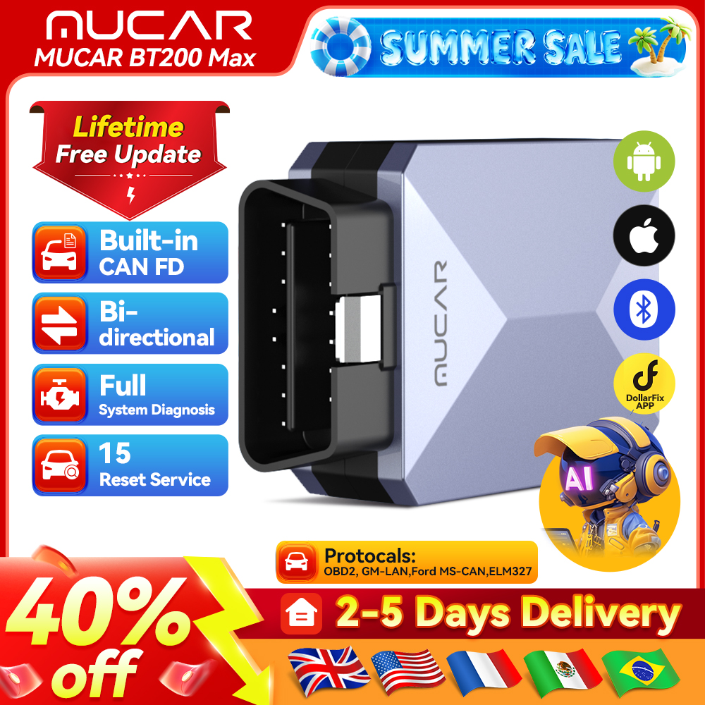 MUCAR BT200 最大車 OBD2 診断ツール全システム診断双方向スキャナ ELM 327 CANFD15 リセット生涯無料アップデート