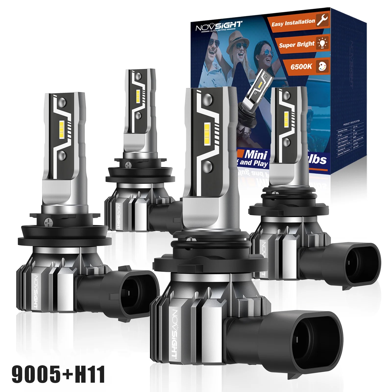 NOVSIGHT LED ヘッドライト電球 2 個 9005 2 個 H11 車のヘッドランプ高低ビームミニサイズ 50 ワット 10000LM ヘッドランプ 6500 K ホワイトフォグランプ