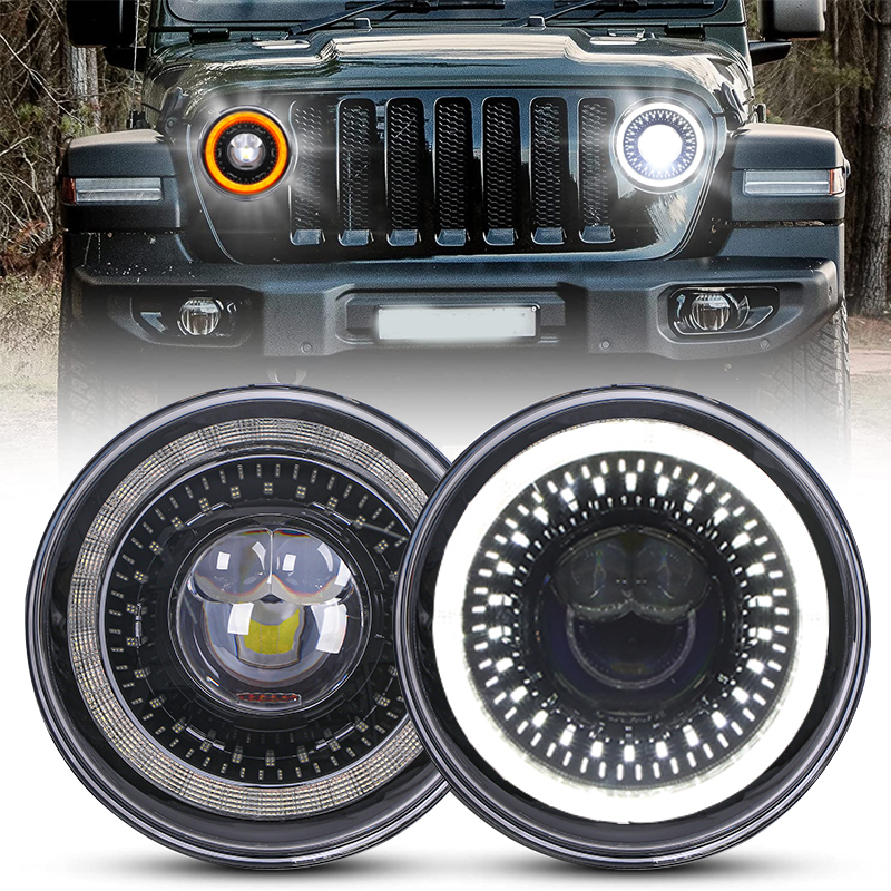 7 インチ LED ヘッドライト Filed 4x4 ターンシグナルラウンドヘッドライト ランドローバーディフェンダー Lada Niva 4X4 Uaz Hunter マツダ ミアータ MX5用
