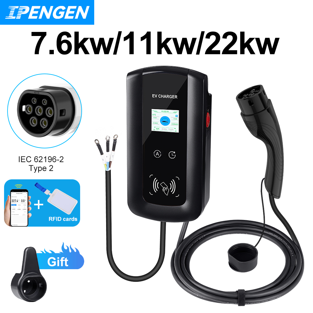 EV 充電ステーション 32A 3 相電気自動車車の充電器 EVSE ウォールボックスウォールマウント 7.6/11/22KW Type2 ケーブル IEC62196 APP 制御
