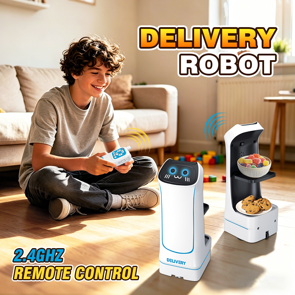 2.4GHz リモコン食品配達ロボットおもちゃ RC おもちゃロボット光と音楽小物輸送ゲームクリスマスギフト