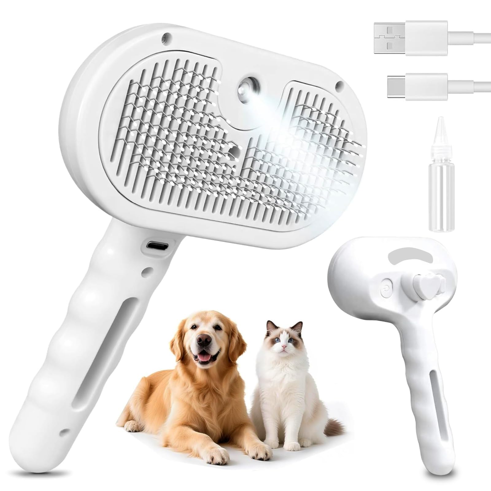 3-in-1 猫スチームブラシ電動ペットグルーミングコーム大容量タンクセルフクリーニング犬スプレー脱毛ブラシマッサージ用