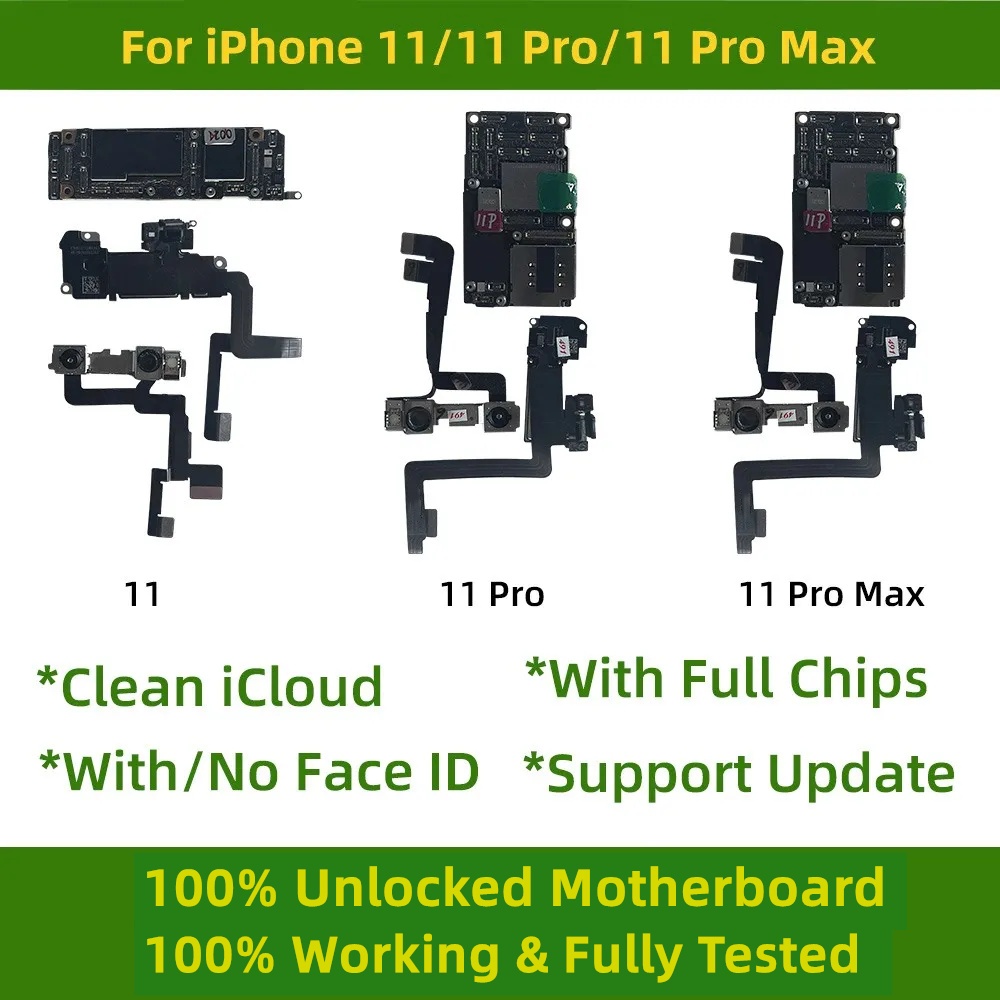 100% ロック解除 iPhone 11 クリーン ICloud ロジックボード iPhone 11 Pro Max マザーボード (顔 ID サポートあり/なし) アップデートメインボード