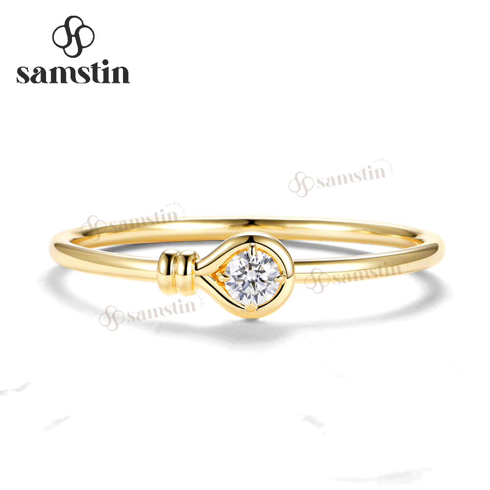 Samstin 2CT ラウンドモッサナイトバングル女性用ソリッド 10K 14K 585 イエローゴールドブレスレット婚約トレンディなクリスマスギフトパーティー
