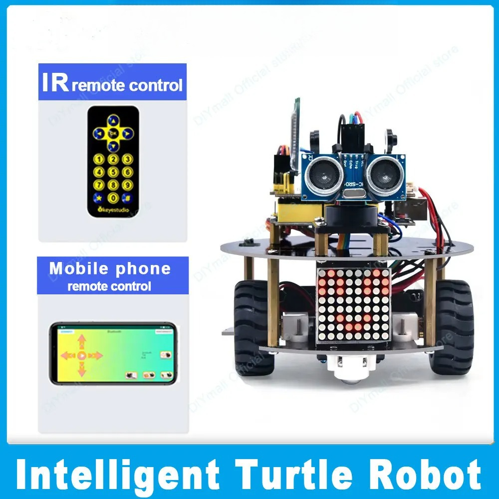 Keyestudio スマート リトル タートル ロボット V3.0 – Bluetooth 混合コーディング マルチセンサー機能を備えた Arduino STEM プログラマブル キット