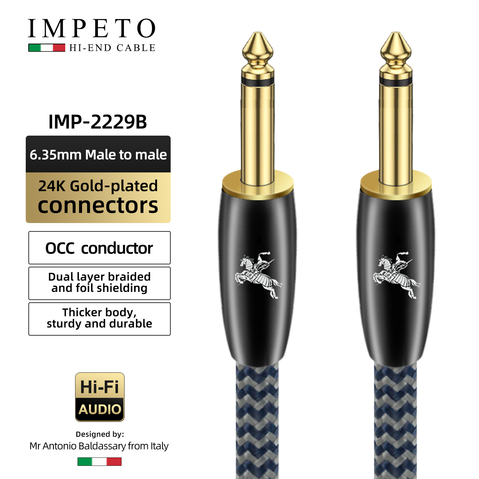6N OCC 単結晶銅 6.5mm to XLR オス ハイエンド オーディオ ケーブル、24K 金メッキ コネクタ