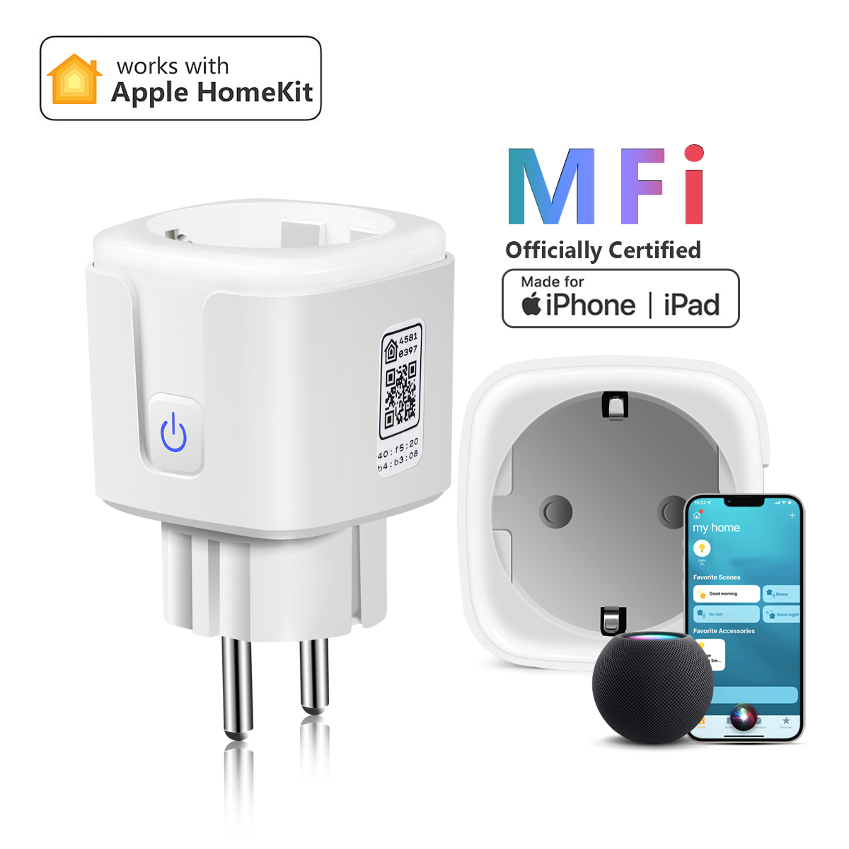 WiFi スマートスイッチ 16A 電源ソケット壁コンセント EU プラグ Siri 音声リモコン Apple Homekit Alexa Google Home Kit と連携