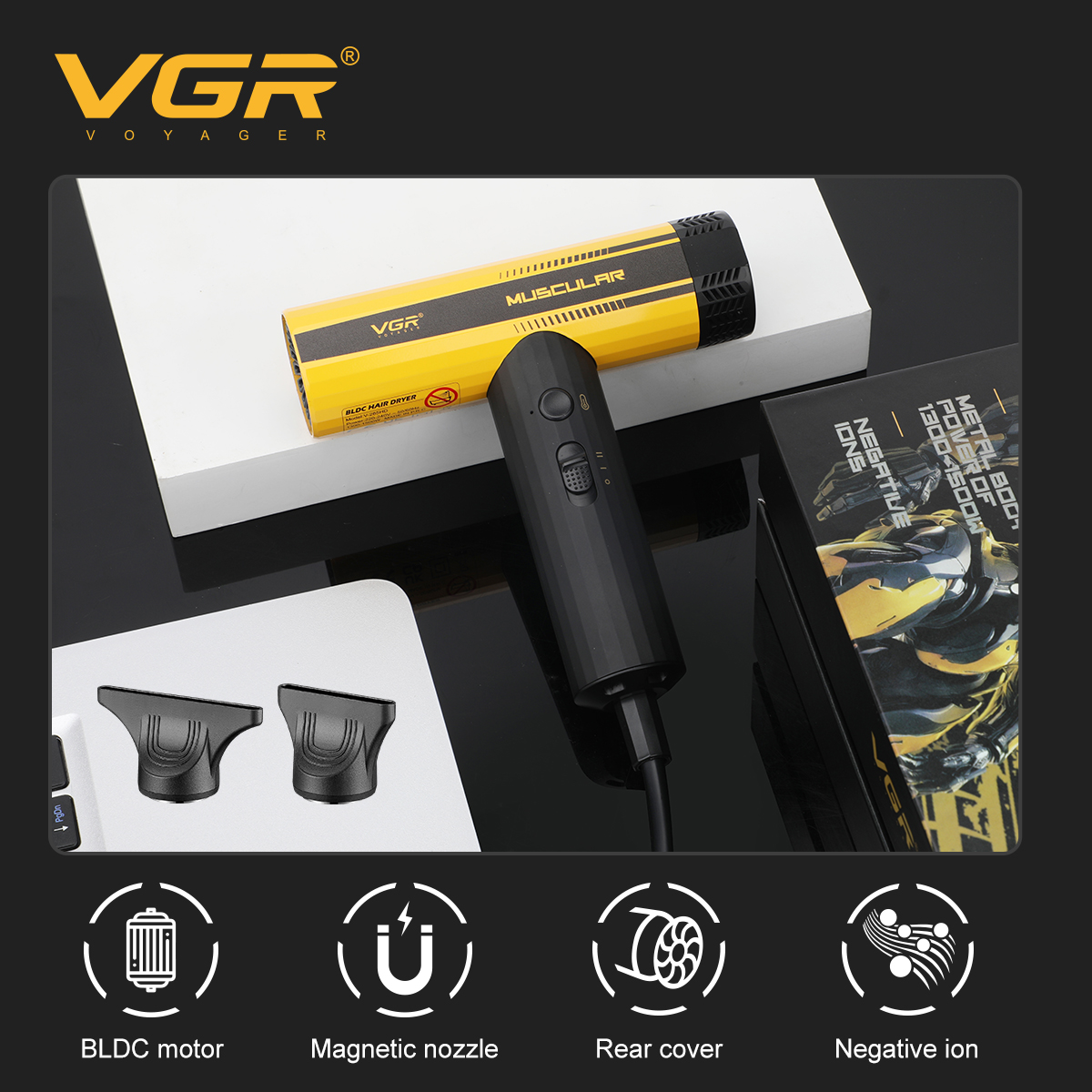 VGR ヘアドライヤー 110000 RPM プロフェッショナル理容室ヘアドライヤー ブラシレス マイナスイオン ブロー ドライヤー超強力サロン ブロワー V-285 HD
