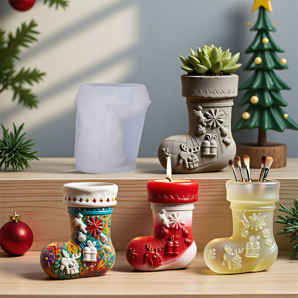 Christmas Boots Silicone Mould Vase Resin Mold Plaster Concrete Candle Holder Molds Succulent Plant Flower Pot Mold Home Decor