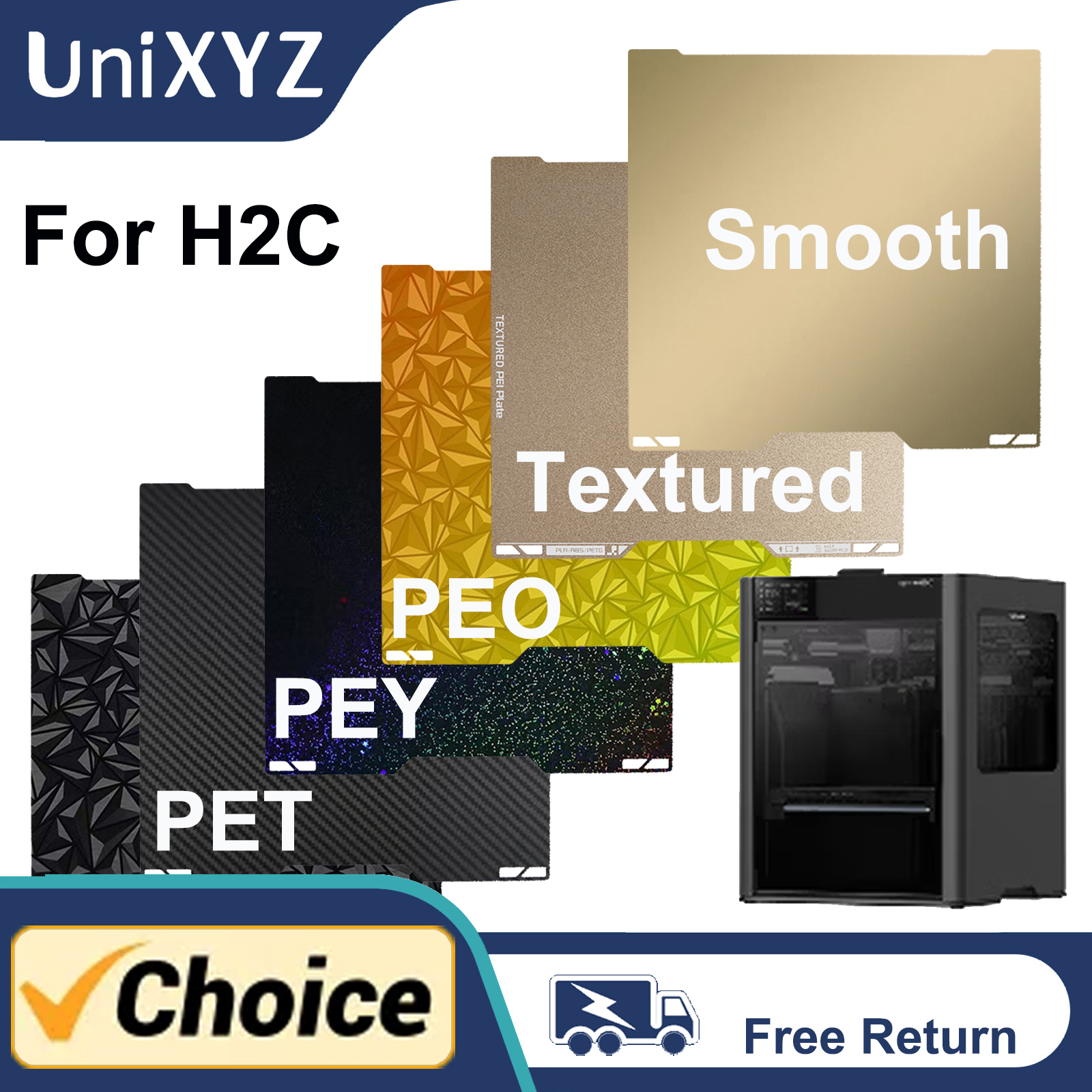 3D 効果 H2C プレート PEO PET PEY スムーズ PEI 両面磁気クール印刷プラットフォーム Bambu H2C プレート QR コード付き