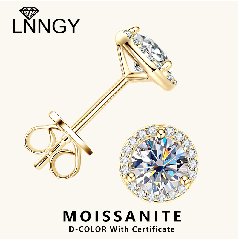 Lnngy スパークリング 5 ミリメートル 6.5 ミリメートル 8 ミリメートル認定モアッサナイトイヤリング 925 スターリングシルバーラウンドスタッドイヤリング 2025 新しい女性ジュエリーギフト