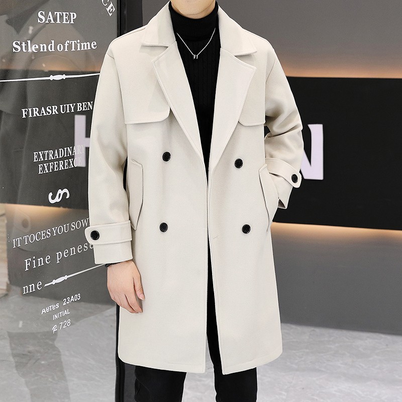 韓国ファッション冬ロングジャケットトレンチコート 2024 ウールコートメンズ原宿ヴィンテージ黒高級カジュアルウインドブレーカー 5XL