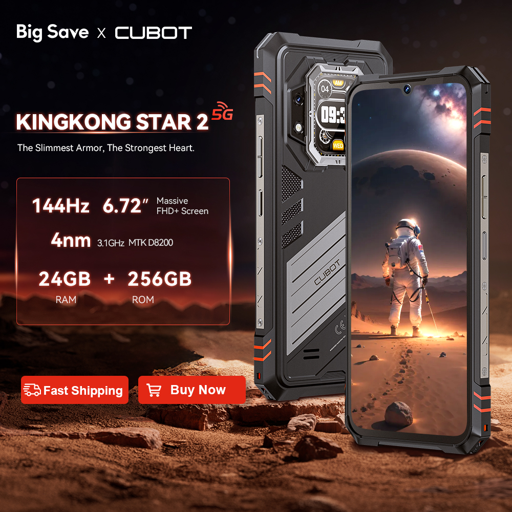 Cubot KingKong Star 2、超スリム頑丈スマートフォン 5G、4nm MTK D8200、24GB RAM(12 12GB) 256GB ROM、6.72 インチ 144Hz 大型ディスプレイ