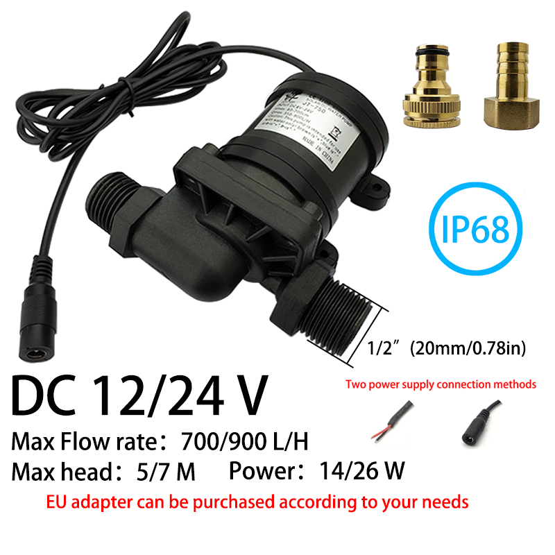 IP68 DC 12V 24V ステンレス鋼シャフトブラシレス 1/2 "ウォーターポンプ太陽熱温水器シャワー循環噴水加圧
