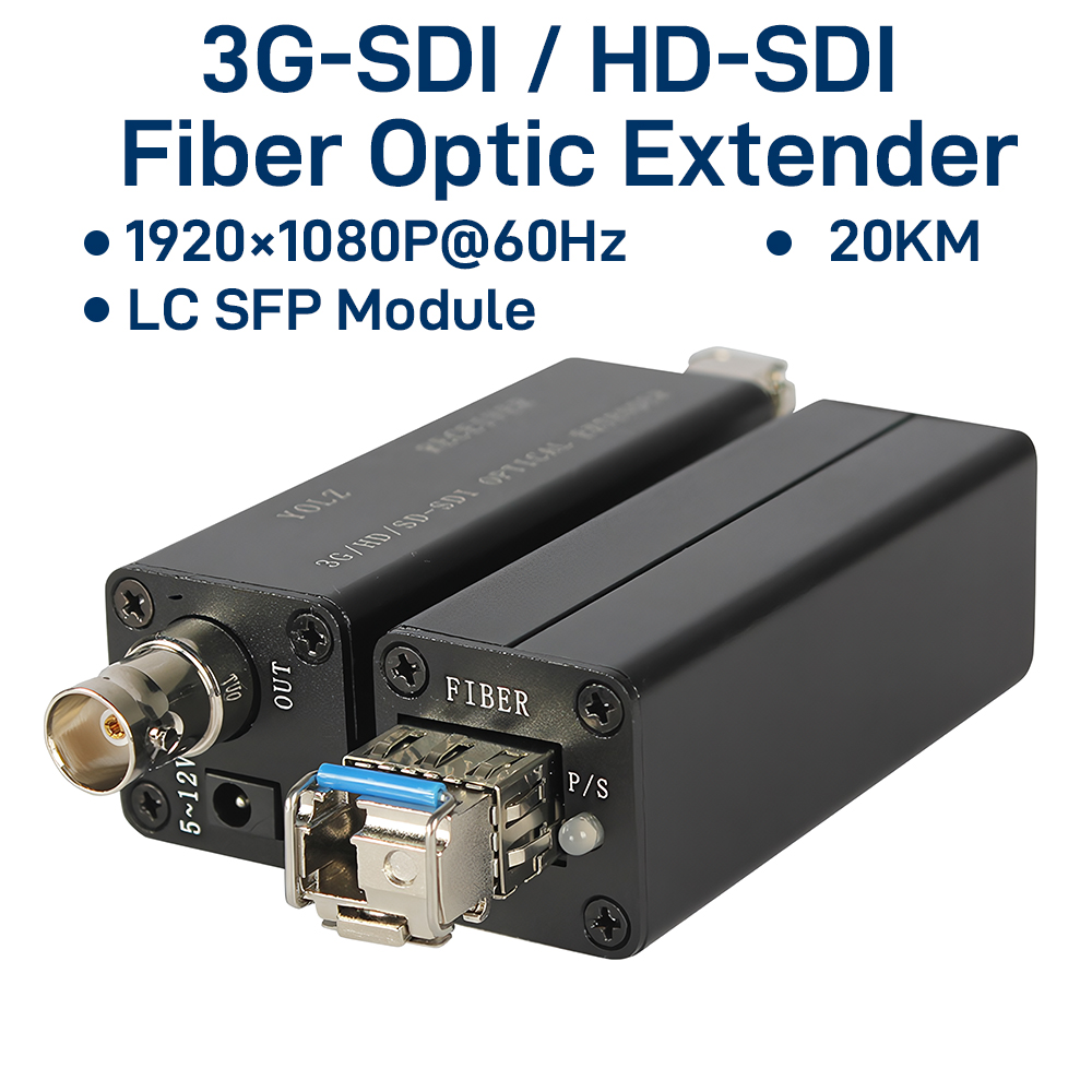 ミニ 3G/HD-SDI から光ファイバーコンバータエクステンダー 1080p60 SDI トランスミッターレシーバー、LC シングルモードファイバー 20KM