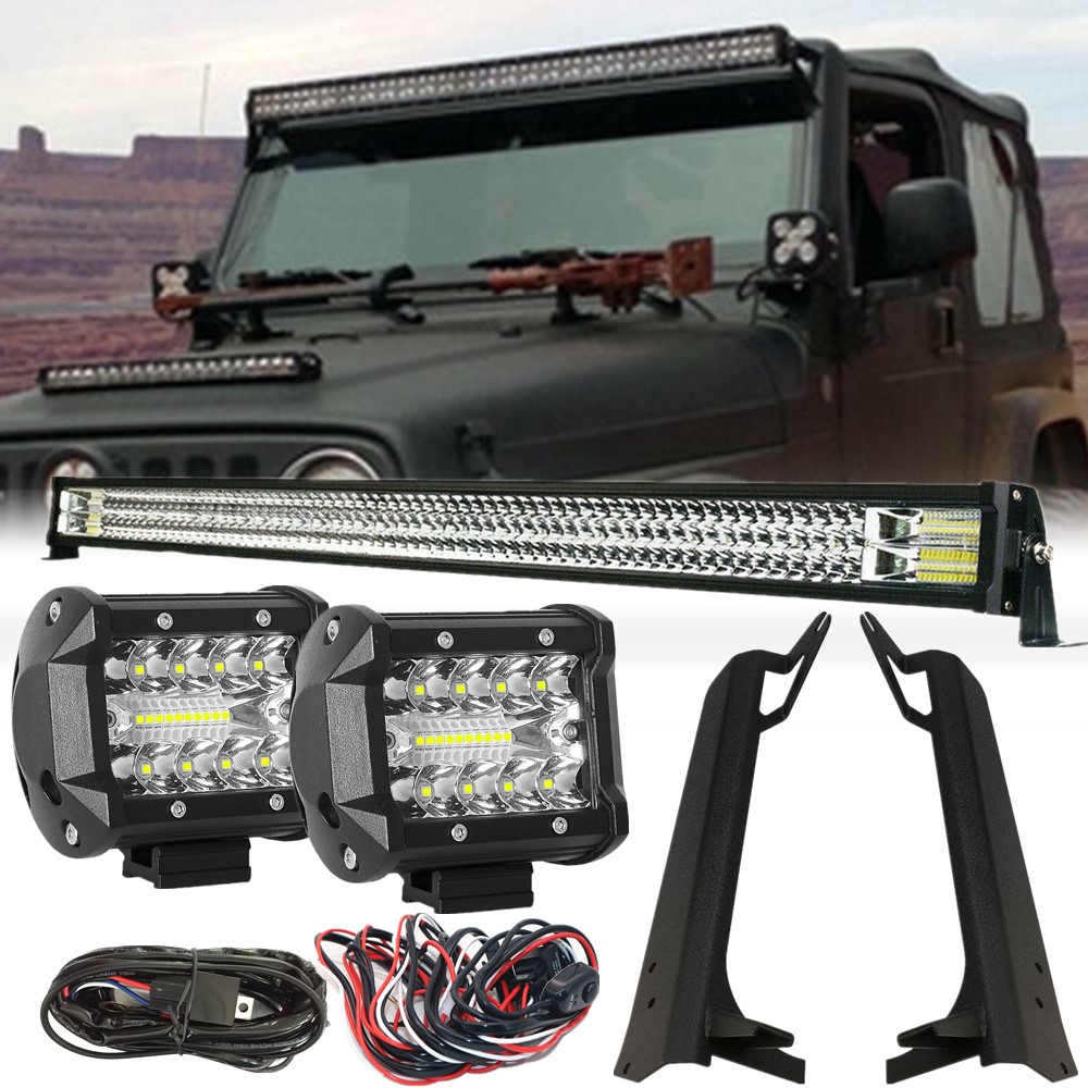 Car Roof Tir-Row 52Inch 700W Led Work Light Bar Fog Lights With Mounting Bracket For Jeep Wrangler TJ 1997-2006 Accessories