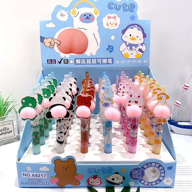36 ピース/ロット漫画動物バット消去可能なゲルペンアヒル羊 0.5 ミリメートル青インク中性ペンプロモーションギフトオフィス学用品