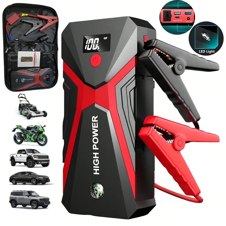 5-in-1/9IN1 ポータブルカーバッテリージャンプスターター タイヤインフレーター付き、12V 高速スタート、バッテリーブースト、USB I/O、LED 緊急ライト、信頼性の高い電源、路側/車両ツール 3000A ワイヤレスエンドウ豆