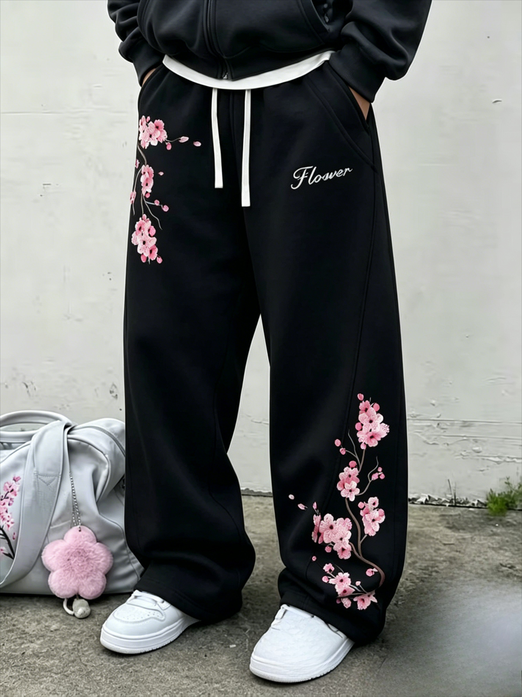 2026 桜柄 3D プリントパンツ、ユニセックス特大カジュアルスポーツパンツ、ストリートパンツ、ゴシックルーズフィット