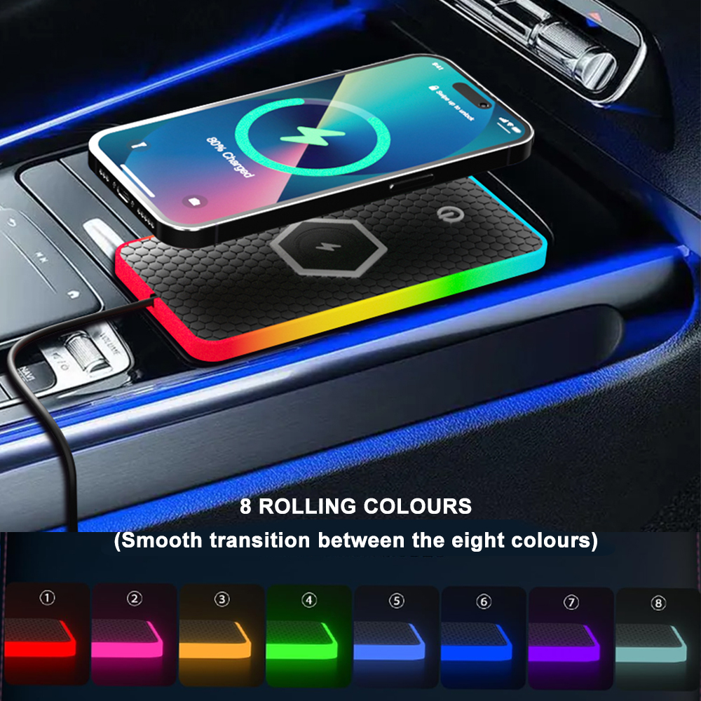 滑り止めシリコンパッド付き LED RGB 車ワイヤレス充電ボード、マルチデバイス充電ステーション、車充電ボード、