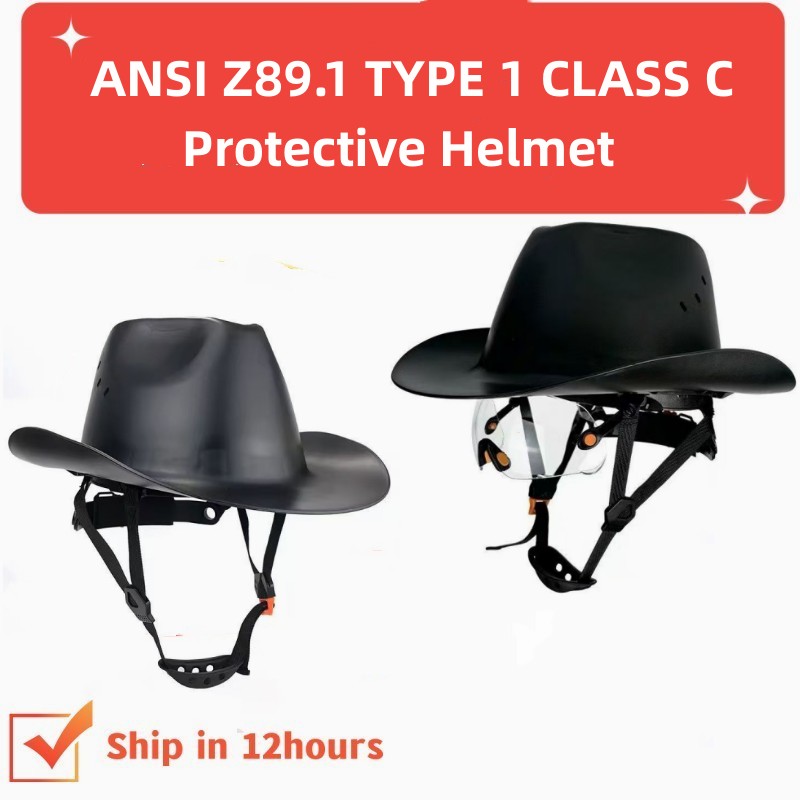フルつばカウボーイハードハット、高品質ゴーグル付きアウトドアファッション保護安全ヘルメットANSI認定サンシェードハードキャップ