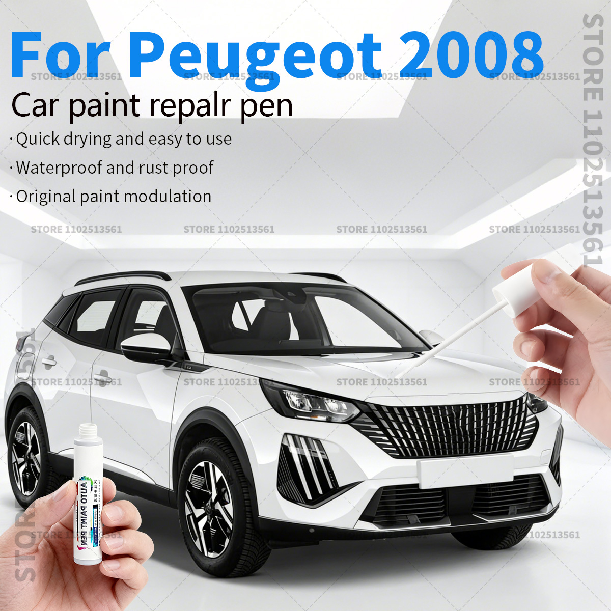 プジョー 2008 2013-2025 P21 P54 ペイント修理ペンタッチアップスクラッチリムーバー DIY オートアクセサリー黒、白、グレー、ブルー、オレンジ