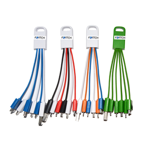 Portable All-in-One Charging Cable with Type-C, USB, Fast Charging, and Data Transfer Capabilities; 5-in-1 Cable with Keychain