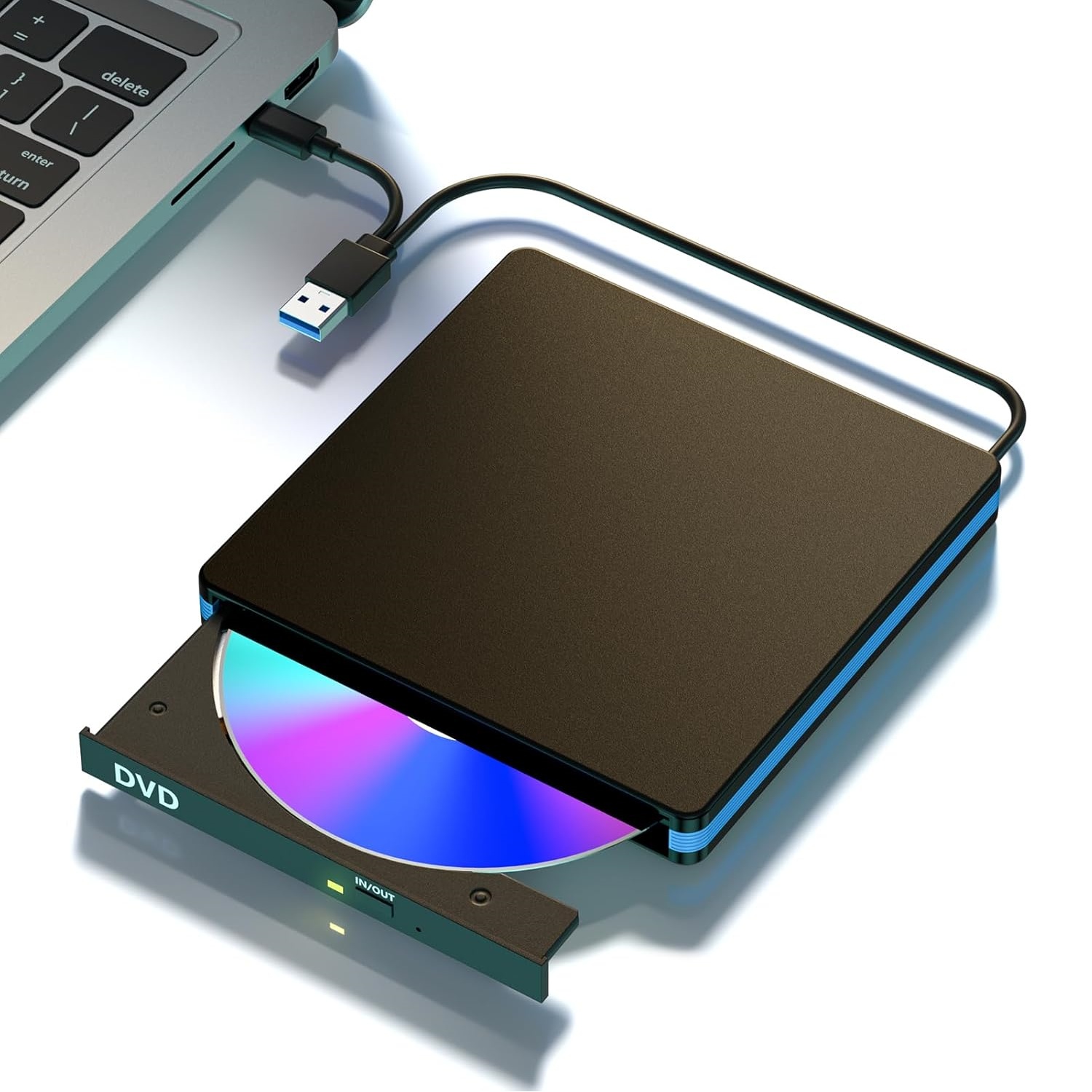 ミュート設計の外付け CD/DVD ドライブ、USB 3.0/Type-C ポータブル CD DVD バーナー プレーヤー ラップトップ Linux Windows Mac 用光学ドライブ