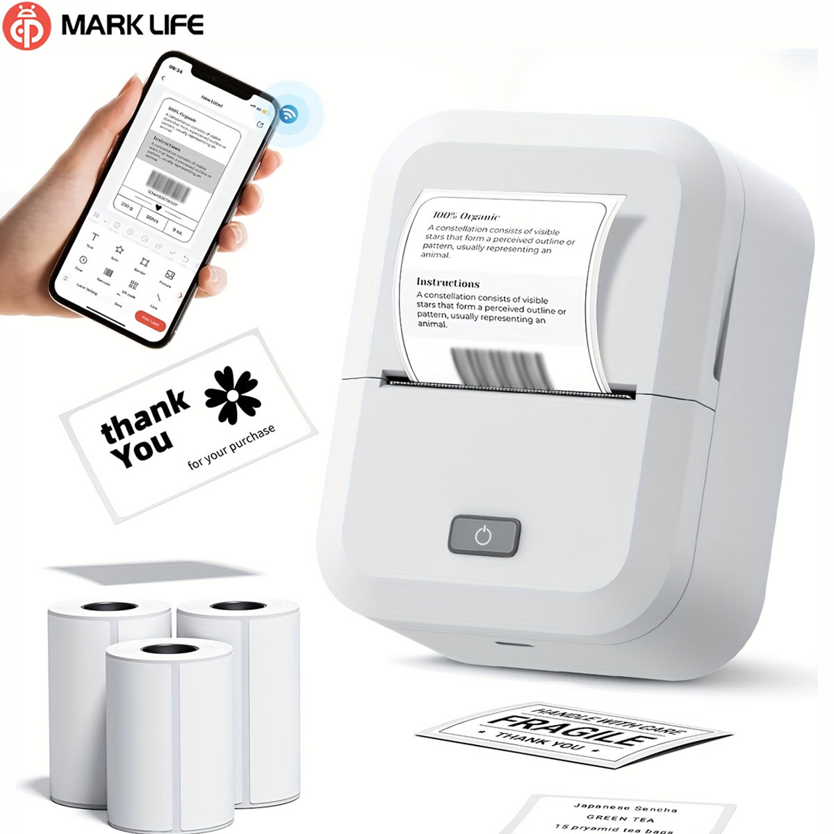 Marklife X2 サーマルプリンタラベルプリンタポ​​ータブル Bluetooth インクレス粘着プリンタギフト/DIY/マーキング/タグ/ラベル Printi
